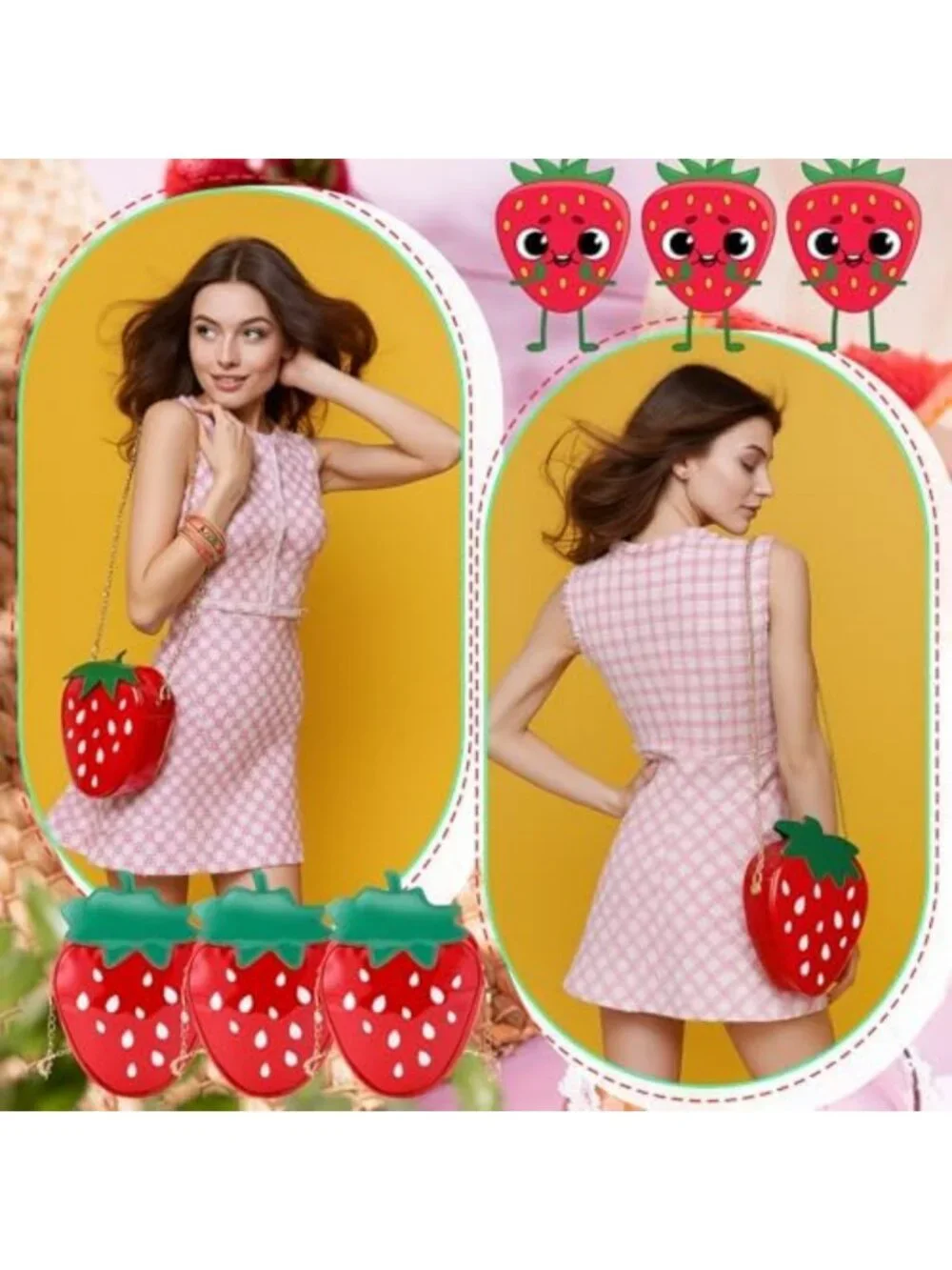 12 Pcs Strawberry Crossbody Bag Set - Cute PU Phone Wallets for Girls' Parties